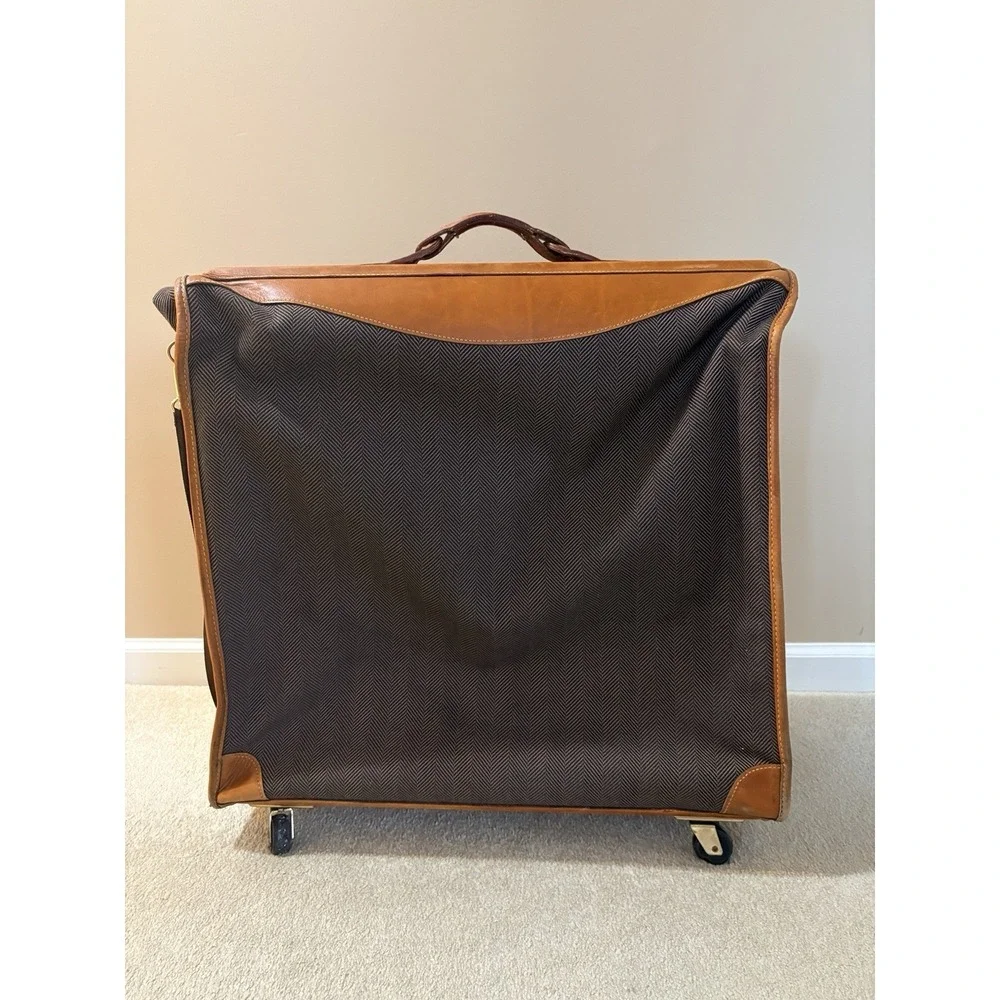 FRENCH LUGGAGE CO Deluxe Garment Folding Hang-Up Bag Brown Herringbone vintage